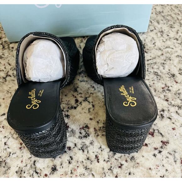 Seychelles Raffia Heeled Mules Adapt Black Raffia‎ SIZE 9 NIB - Picture 4 of 9